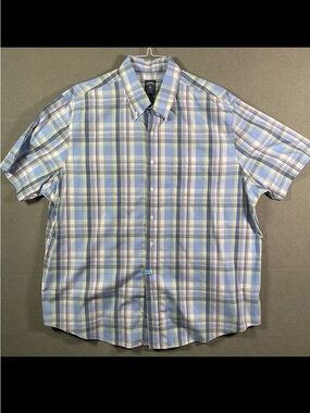 Brooks Brothers Shirt Mens 2XL Blue Plaid Short Sleeve Button Front Non Iron